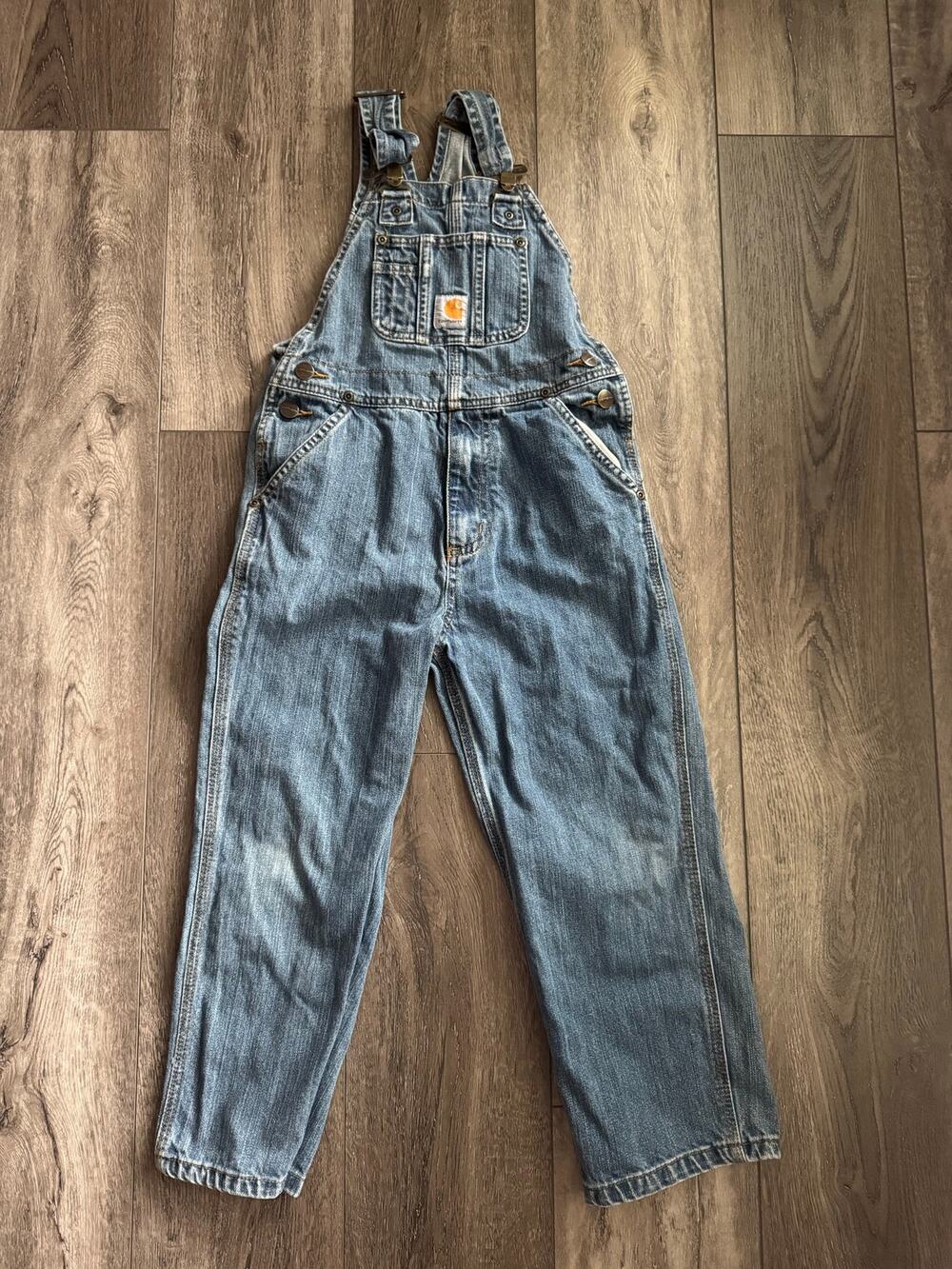 Carhartt Kids Youth Size 7 Denim Bib Overalls Classic Blue Jean EUC